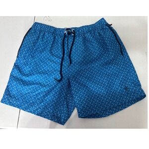 Original Penguin Mens Blue Geometric Pixel Print Swim Trunks Mesh Lined Medium